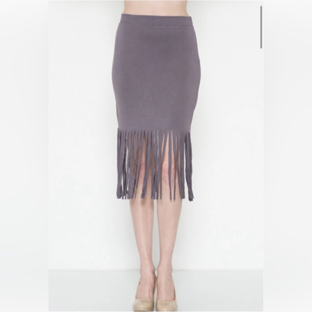 Heart & Hips Fringe Soft Stretch Bodycon Pencil Skirt, S,M,L, Gray